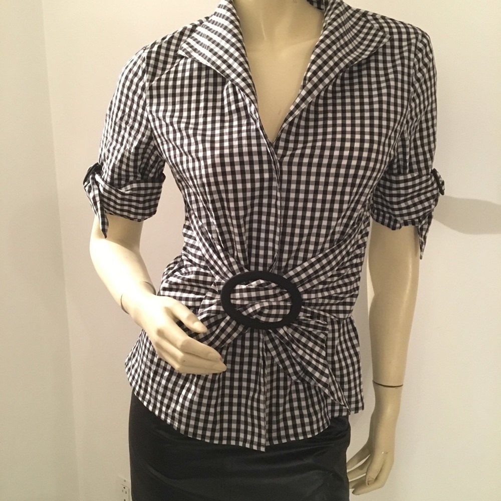 Belted Gingham Short Sleeve Button Down - image 2
